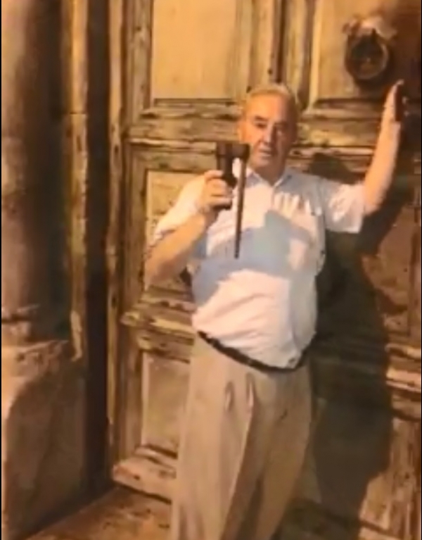 Mr. Wajeeh Nuseibeh, the Care Taker of the KEY to the Church of the Holy Sepulchre closes the doors of the Basilica. September 11th, 2018
